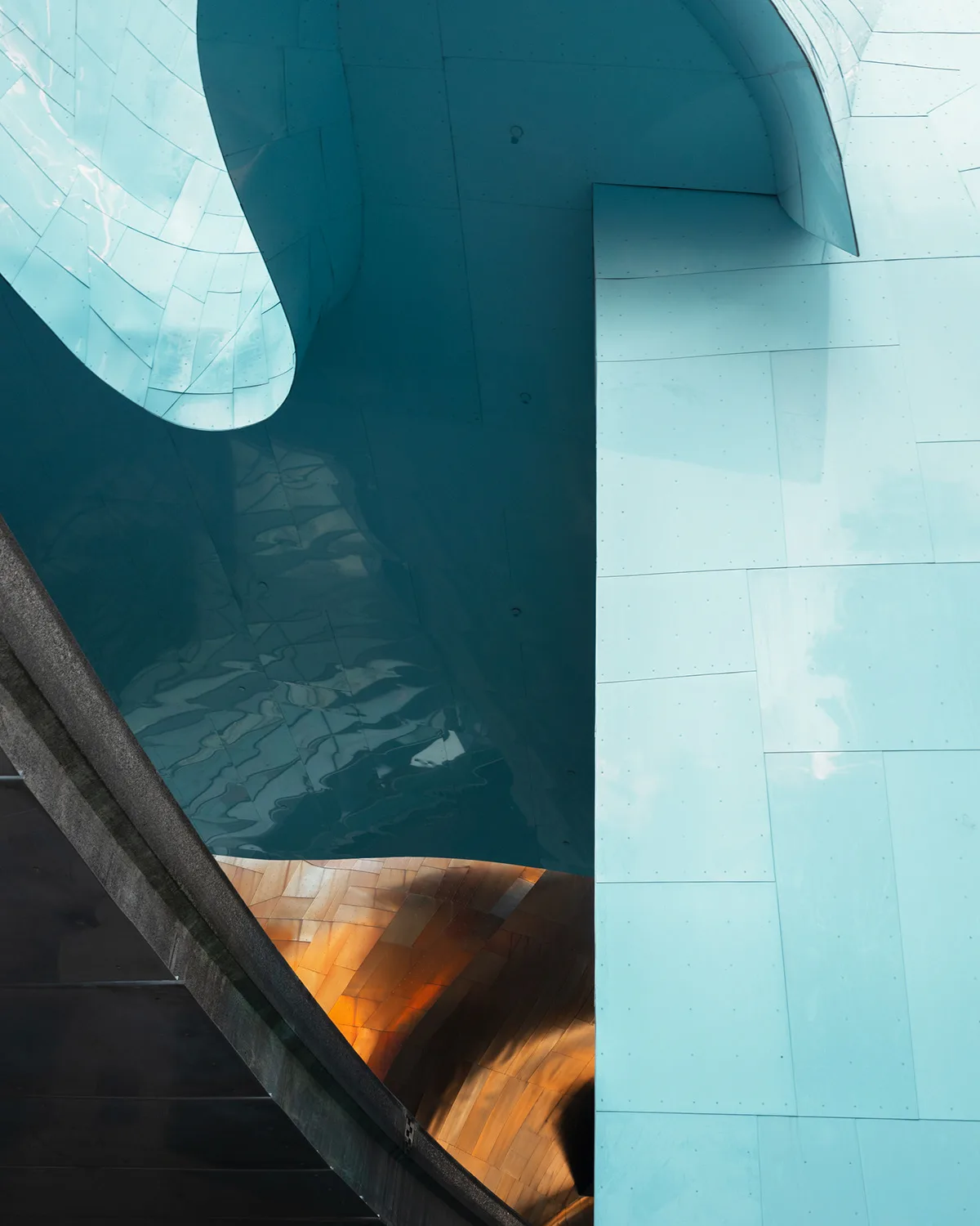 Blue-toned interior of a modern building with dramatic reflections — limited edition fine art print by Ludwig Favre Blue-toned interior of a modern building with dramatic reflections — limited edition fine art print by Ludwig Favre