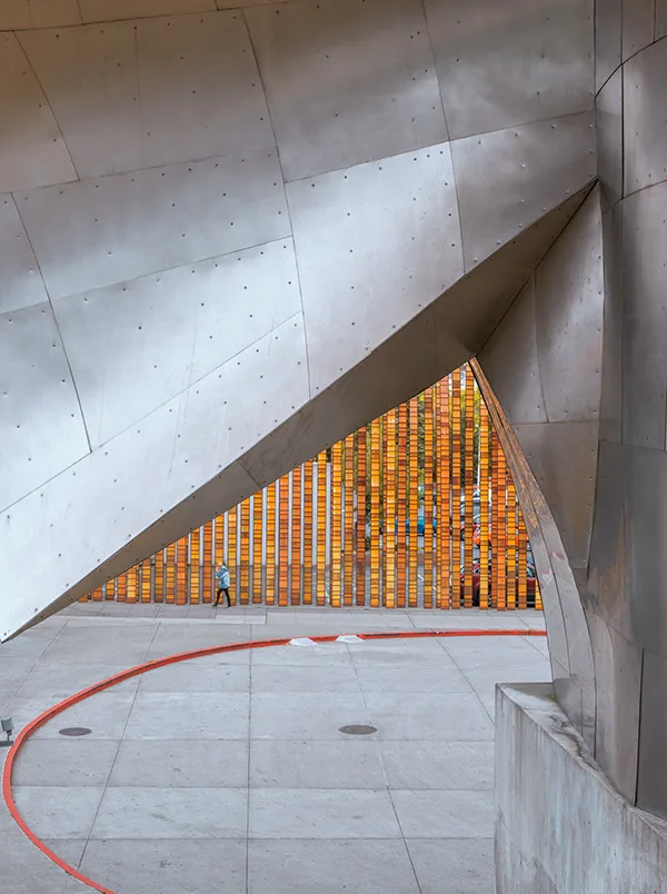 Dramatic interior view of the Seattle Museum of Pop Culture's wavy facade — limited edition fine art print by Ludwig Favre Dramatic interior view of the Seattle Museum of Pop Culture's wavy facade — limited edition fine art print by Ludwig Favre