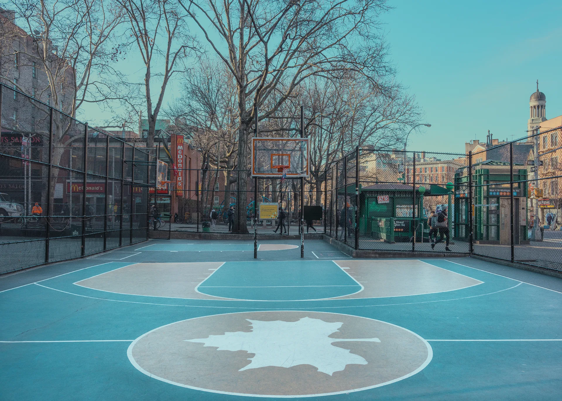 Vibrant basketball court with a maple leaf design, New York — limited edition fine art print by Ludwig Favre Vibrant basketball court with a maple leaf design, New York — limited edition fine art print by Ludwig Favre