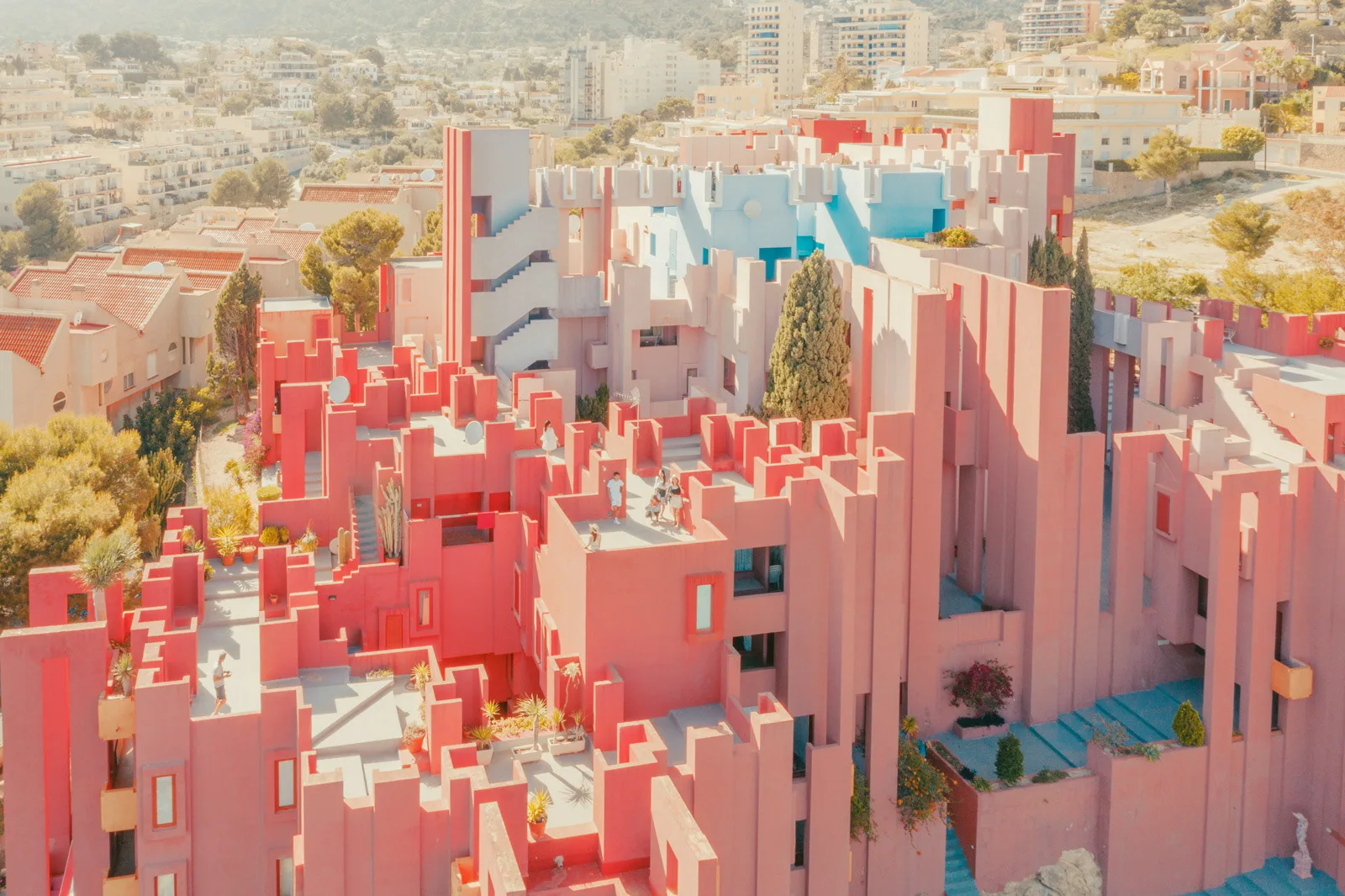 Striking pink and blue apartment complex with a maze-like design — limited edition fine art print by Ludwig Favre Striking pink and blue apartment complex with a maze-like design — limited edition fine art print by Ludwig Favre