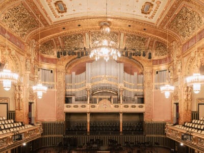 Intricate details of the Franz Liszt Academy concert hall ceiling — limited edition fine art print by Ludwig Favre
