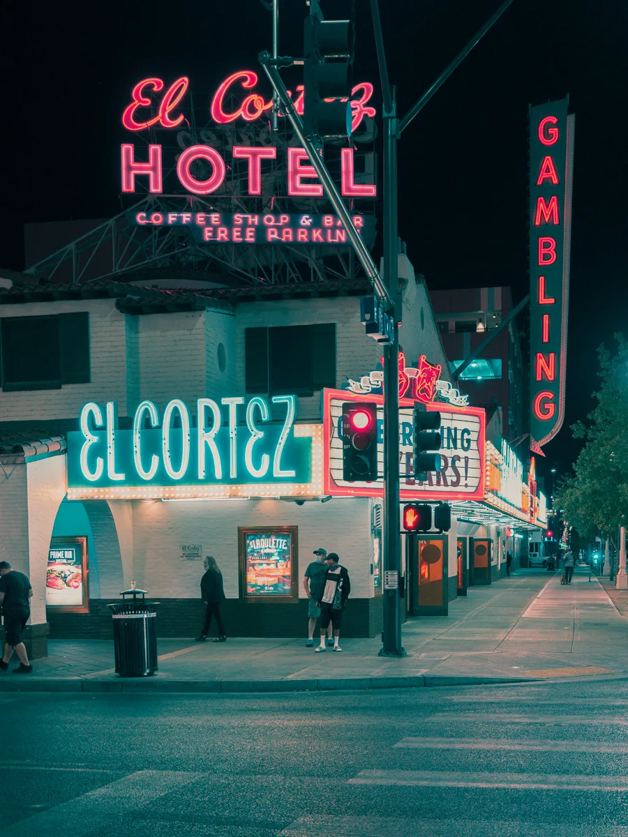 El Cortez Hotel in Las Vegas illuminated by neon signs — limited edition fine art print by Ludwig Favre