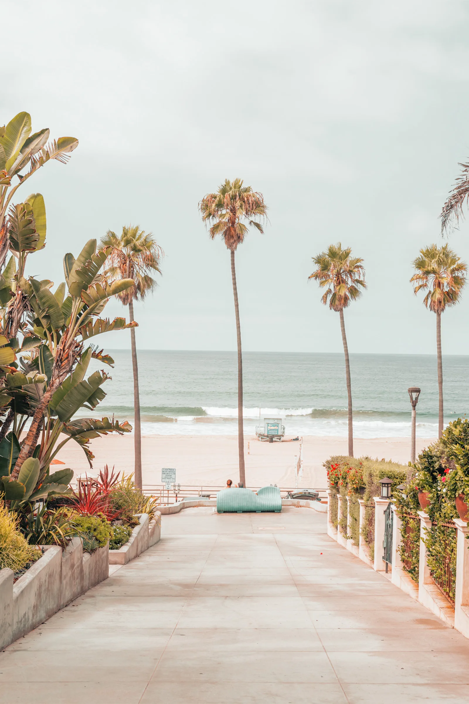 California, Front Ocean, limited edition California art print by Ludwig Favre Palm trees lining a coastal walkway overlooking the Pacific Ocean — limited edition fine art print by Ludwig Favre