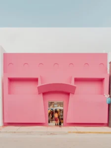 Pink Adidas building on Miami Beach with a striking architectural design, fine art print by Ludwig Favre
