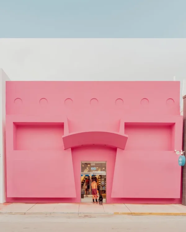 Pink Adidas building on Miami Beach with a striking architectural design — limited edition fine art print by Ludwig Favre