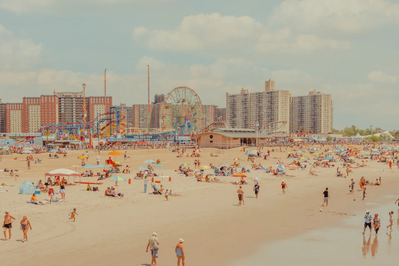 Wide view of Coney Island beach — limited edition fine art print by Ludwig Favre