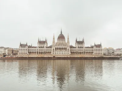 A wide shot of Budapest’s Parliament Building reflected in the Danube River — limited edition fine art print by Ludwig Favre