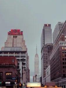 Dusk view of New York skyline featuring the Empire State Building — limited edition fine art print by Ludwig Favre