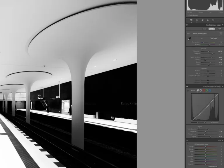 Paris metro platform in dramatic light