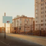 Empty San Francisco basketball court bathed in golden light — limited edition fine art print by Ludwig Favre