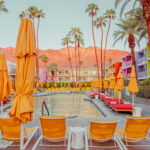 Sunlit Palm Springs poolside with mid-century lounge chairs — limited edition fine art print by Ludwig Favre