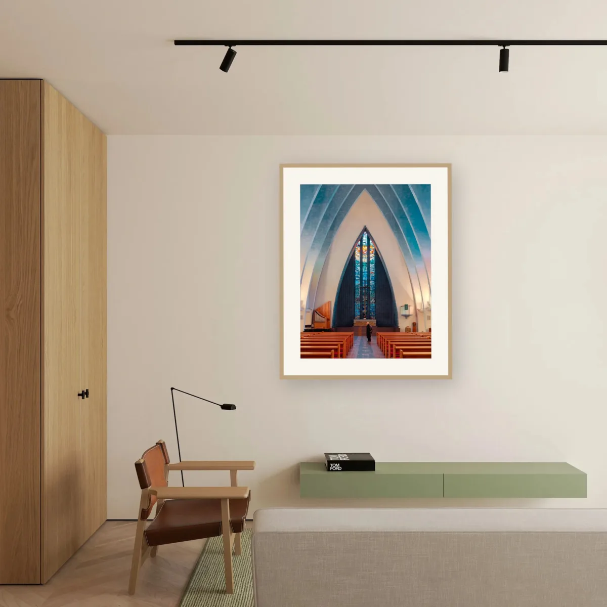 Berlin Church with blue stained glass windows