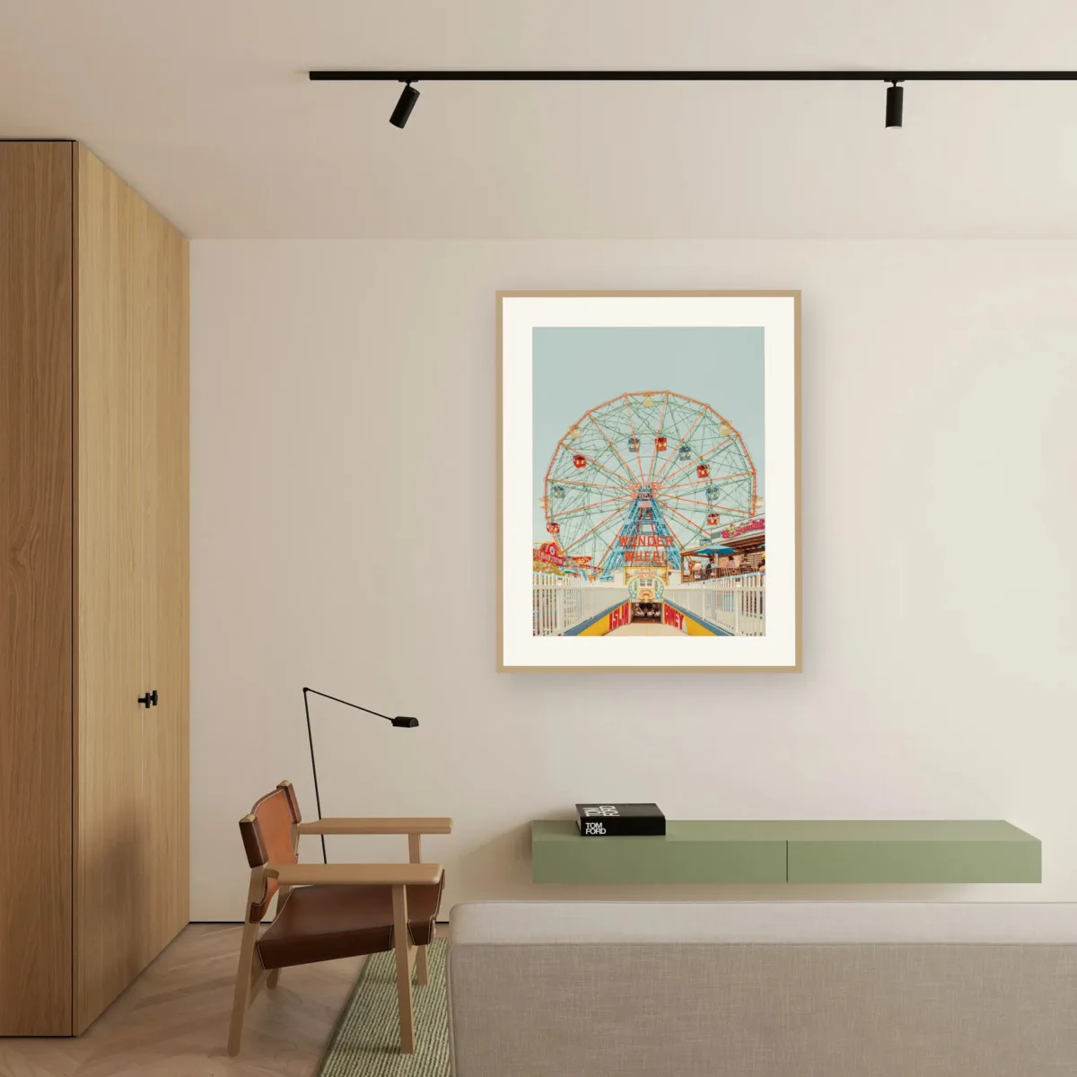 The Wonder Wheel at Coney Island, Brooklyn, fine art print shown on a living room wall
